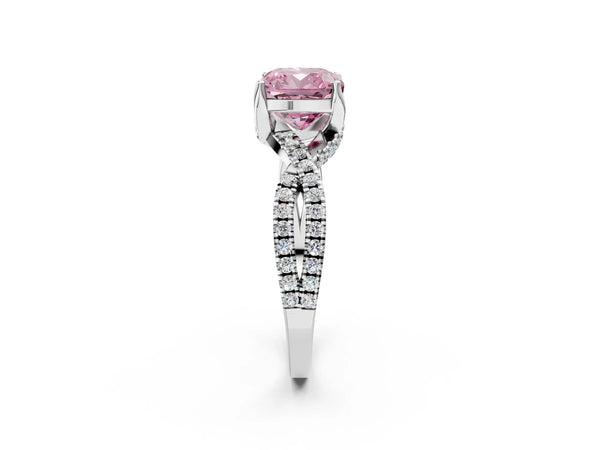 Platinum Cushion Cut Twisted Split Shank Engagement Ring Setting for Fancy Pink Center