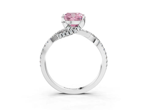 Platinum Fancy Pink Cushion Cut Solitaire Twist Pave Diamond Engagement Ring with Prong Setting_49