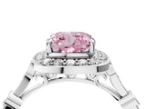 Platinum Fancy Pink Cushion  Halo Diamond Engagement Ring with Twisted Band and Four-Prong Setting 4