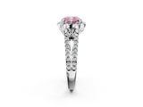 Platinum Fancy Pink Cushion  Halo Diamond Floral Split Shank Engagement Ring 3