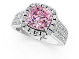 Platinum Fancy Pink Cushion  Halo Round Diamond Pave Band with Prong Setting 2