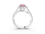 Platinum Fancy Pink Cushion  Halo Round Diamond Pave Band with Prong Setting 4