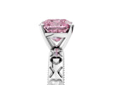 Platinum Fancy Pink Cushion  Solitaire Diamond Engagement Ring with XO Engraved Band and Four-Prong Setting 5