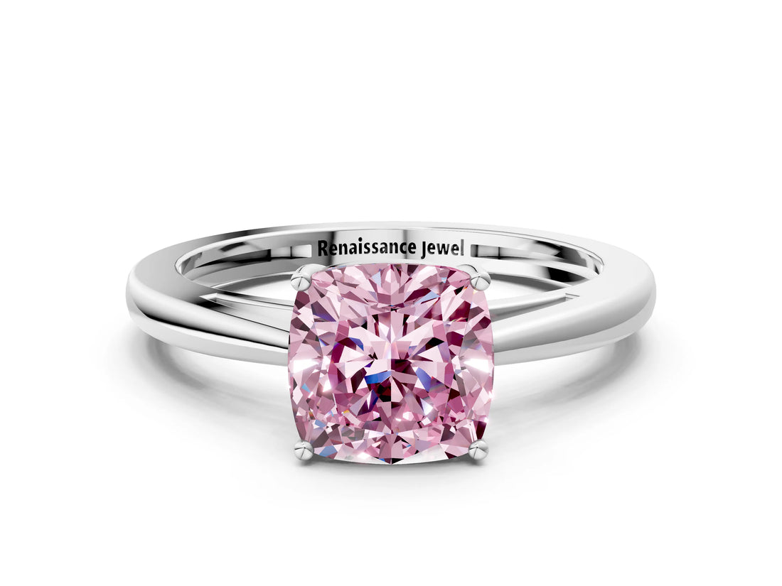Platinum Fancy Pink Cushion  Solitaire Diamond Ring with Split Shank and Four-Prong Setting_12