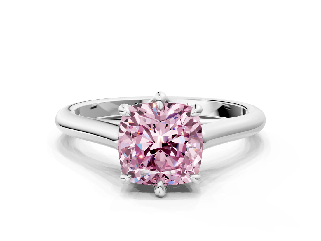 Platinum Fancy Pink Cushion  Solitaire Engagement Ring with Six-Prong Setting and Classic Band 1