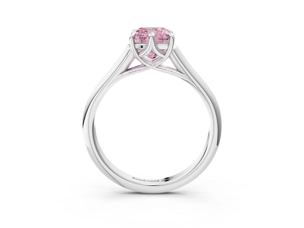 Platinum Fancy Pink Cushion  Solitaire Engagement Ring with Six-Prong Setting and Classic Band