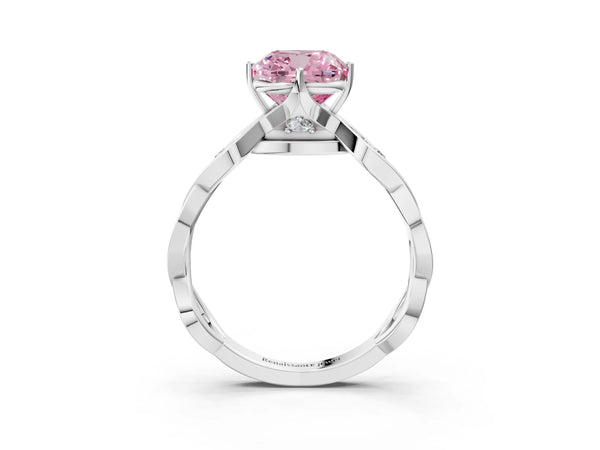 Platinum Cushion Cut Accented Twist Engagement Ring Setting for Fancy Pink Center