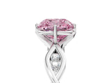Platinum Fancy Pink Cushion  Solitaire Twist Band with Leaf Prong Setting