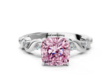Platinum Fancy Pink Cushion  Solitaire Twisted Band with Prong Setting