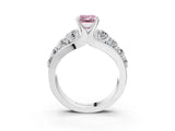 Platinum Fancy Pink Emerald  Brilliant Solitaire with Side Stones on a Pave Band and Four-Prong Setting_15