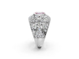Platinum Fancy Pink Emerald Cut Brilliant Halo Pave Diamond Milgrain Ring_14