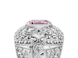 Platinum Fancy Pink Emerald Cut Brilliant Halo Pave Diamond Milgrain Ring_17