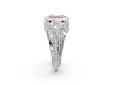 Platinum Fancy Pink Emerald Cut Brilliant Milgrain Filigree Diamond Ring with Square Prong Setting_14