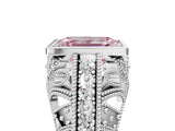Platinum Fancy Pink Emerald Cut Brilliant Milgrain Filigree Diamond Ring with Square Prong Setting_17