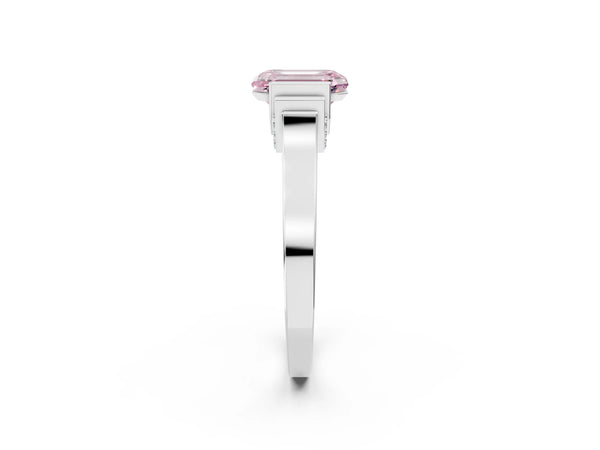 Platinum Fancy Pink Emerald Cut Brilliant Solitaire Diamond Ring with Channel Set Band and Bar Prong Setting