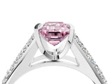 Platinum Fancy Pink Emerald Cut Cut Diamond Channel Set Pave Band with Tension Prong Setting_16