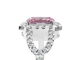 Platinum Fancy Pink Emerald Cut Cut Diamond Halo Engagement Ring with Open Split Pavé Band_11