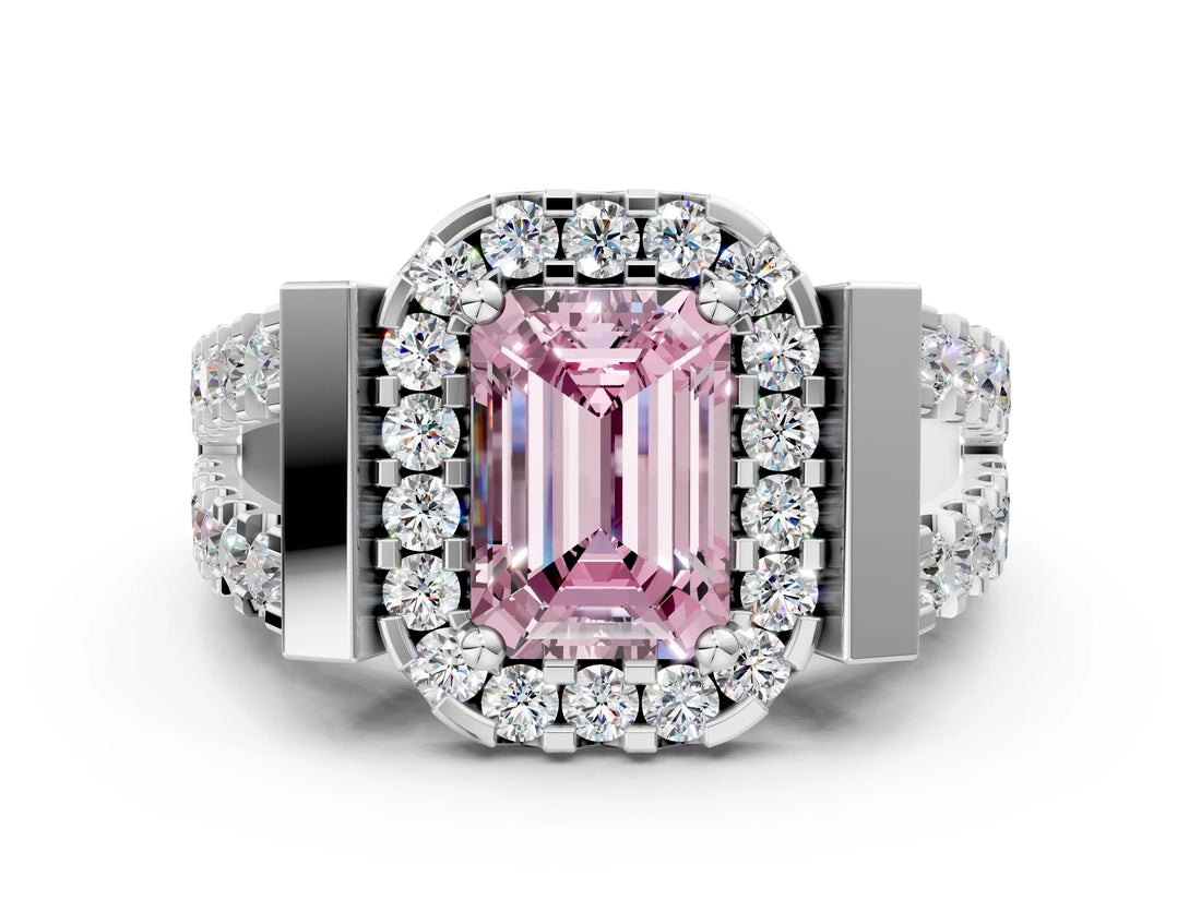 Platinum Fancy Pink Emerald Cut Cut Halo Split Shank Prong Set Ring_83