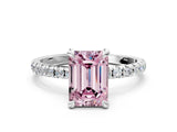 Platinum Fancy Pink Emerald Cut Diamond Brilliant Solitaire Ring with Pavé Band and Four-Prong Setting_42