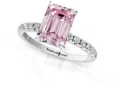Platinum Fancy Pink Emerald Cut Diamond Brilliant Solitaire Ring with Pavé Band and Four-Prong Setting_43