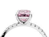 Platinum Fancy Pink Emerald Cut Diamond Brilliant Solitaire Ring with Pavé Band and Four-Prong Setting_46