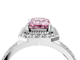 Platinum Fancy Pink Emerald Cut Diamond Double Halo Ring with Split Shank and Four-Prong Setting_10