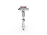 Platinum Fancy Pink Emerald Cut Diamond Double Halo Ring with Split Shank and Four-Prong Setting_8