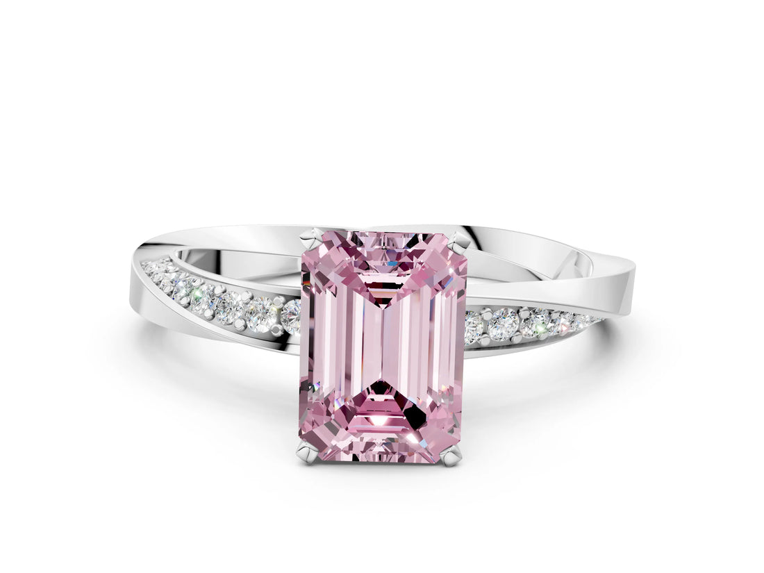 Platinum Fancy Pink Emerald Cut Diamond Engagement Ring with Side Stone Accents and Four-Prong Setting_24