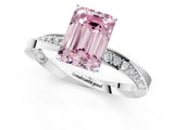 Platinum Fancy Pink Emerald Cut Diamond Engagement Ring with Side Stone Accents and Four-Prong Setting_25