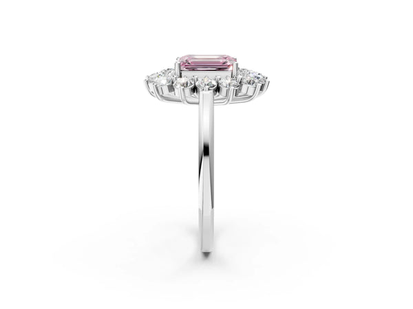 Platinum Emerald Cut Floral Double Halo Engagement Ring Setting for Fancy Pink Center
