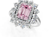 Platinum Fancy Pink Emerald Cut Diamond Floral Double Halo Engagement Ring with Prong Setting_31