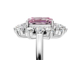 Platinum Fancy Pink Emerald Cut Diamond Floral Double Halo Engagement Ring with Prong Setting_35