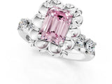 Platinum Fancy Pink Emerald  Cut Diamond Floral Halo Engagement Ring with Shared Prong Setting 1