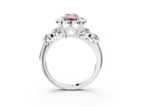 Platinum Fancy Pink Emerald  Cut Diamond Floral Halo Engagement Ring with Shared Prong Setting 3