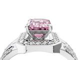 Platinum Fancy Pink Emerald Cut Diamond Halo Ring with Split Shank and Bezel Accents and Four-Prong Setting_10