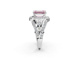Platinum Fancy Pink Emerald Cut Diamond Halo Ring with Split Shank and Bezel Accents and Four-Prong Setting_8