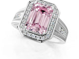 Platinum Fancy Pink Emerald Cut Diamond Halo Ring with Split Shank and Bezel Accents and Prong Setting_13