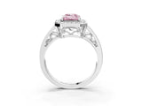 Platinum Fancy Pink Emerald Cut Diamond Halo Ring with Split Shank and Bezel Accents and Prong Setting_15
