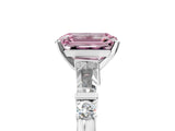 Platinum Fancy Pink Emerald  Cut Diamond Ring with Baguette Side Stones, Channel Set Band, and Four-Prong Setting_17