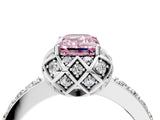 Platinum Fancy Pink Emerald Cut Diamond Scalloped Halo Engagement Ring with Round Shared Prong Band_4