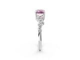 Platinum Fancy Pink Emerald Cut Diamond Scattered Round Accent Ring with Prong Setting_2