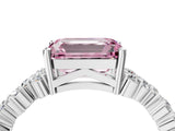 Platinum Fancy Pink Emerald Cut Diamond Scattered Round Accent Ring with Prong Setting_4