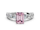 Platinum Fancy Pink Emerald Cut Diamond Side Stone Engagement Ring with Four-Prong Setting_25
