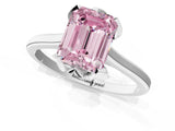 Platinum Fancy Pink Emerald Cut Diamond Solitaire Ring with Flower Prong Setting and Classic Band_1