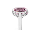 Platinum Fancy Pink Emerald Cut Diamond Solitaire Ring with Flower Prong Setting and Classic Band_5