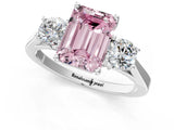 Platinum Fancy Pink Emerald Cut Diamond Three-Stone Engagement Ring with Prong Setting and Pavé Band_37