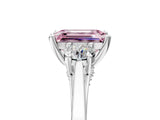 Platinum Fancy Pink Emerald Cut Diamond Three-Stone Engagement Ring with Prong Setting and Pavé Band_41