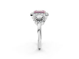 Platinum Fancy Pink Emerald Cut Diamond Three-Stone Halo Ring with Prong Setting and Pavé Accents_14