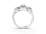 Platinum Fancy Pink Emerald Cut Diamond Three-Stone Halo Ring with Prong Setting and Pavé Accents_15