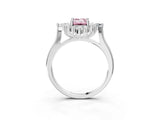 Platinum Fancy Pink Emerald Cut Halo Diamond Cluster Ring with Marquise and Round Stones on a White Gold Band with Prong Setting_3